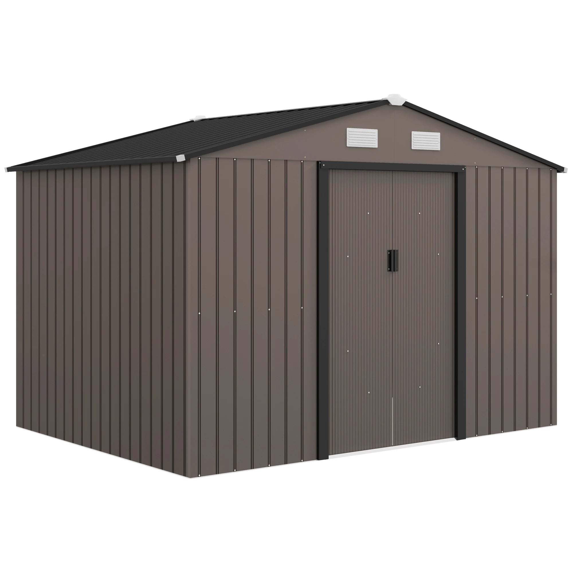 9 x 6ft Galvanised Metal Garden Shed with Double Sliding Lockable Doors, Foundation Kit and Ventilation