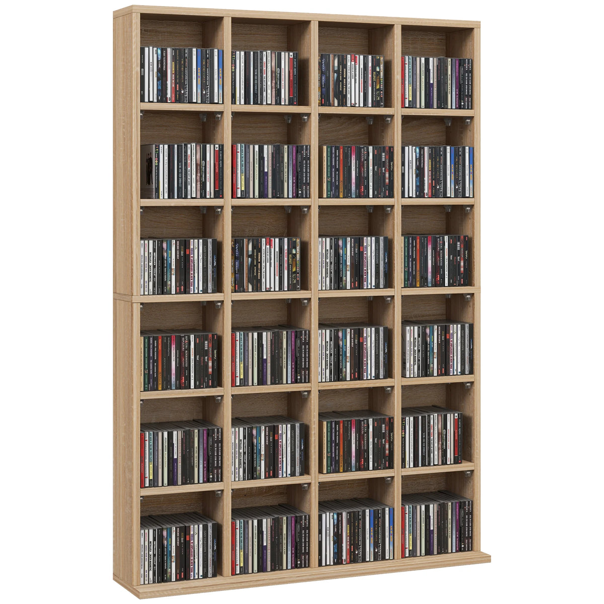 CD and DVD Storage Unit with 24 Cubes and Adjustable Shelves, Holds 456 CDs, Natural