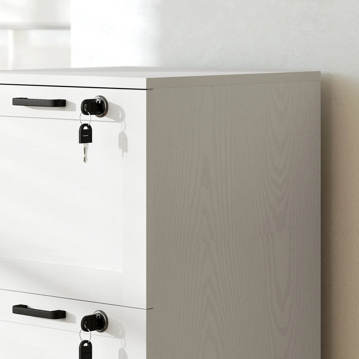 Lockable 3-Drawer Filing Cabinet for A4 and Letter Files, White