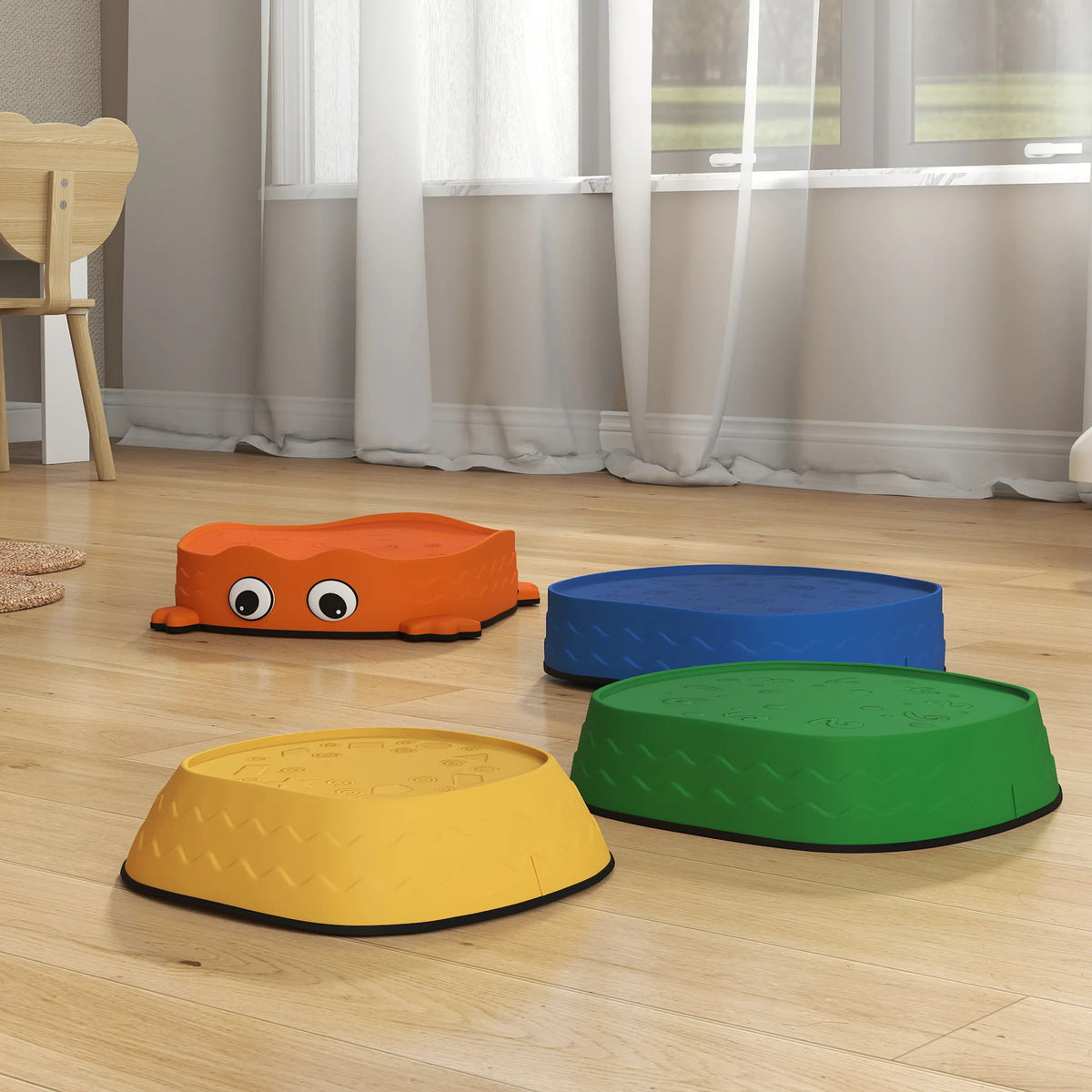 Set of 5 Kids Stepping Stones Frog Shaped Balance Stones with Anti Slip Edging 80kg Stackable Indoor Outdoor