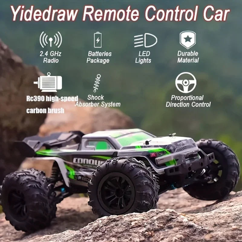 1:16 Scale 4WD RC Car 50km/h High Speed Off-Road Monster Truck with LED Lights Drift and Remote Control for Boys