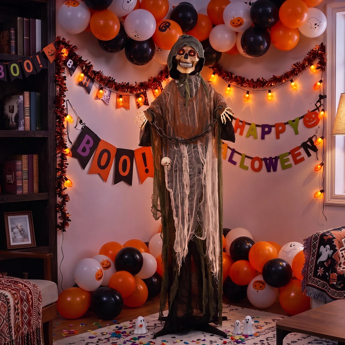 170cm Animated Chained Grim Reaper Halloween Prop