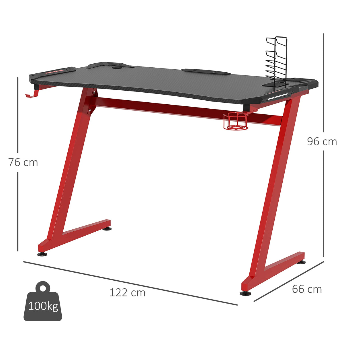 Gaming Desk with Cup Holder, Headphone Hook and Gamepad Holder, 122 x 66 x 96 cm