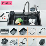 60 x 45cm Stainless Steel Single Bowl Kitchen Sink with Waterfall Faucet and Cup Washer, Above Counter