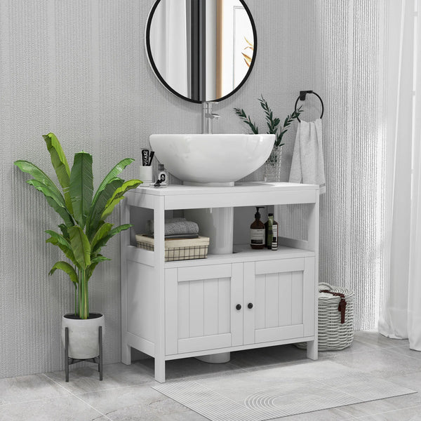 Bathroom Pedestal Under-Sink Cabinet with Storage Shelves and Door, White