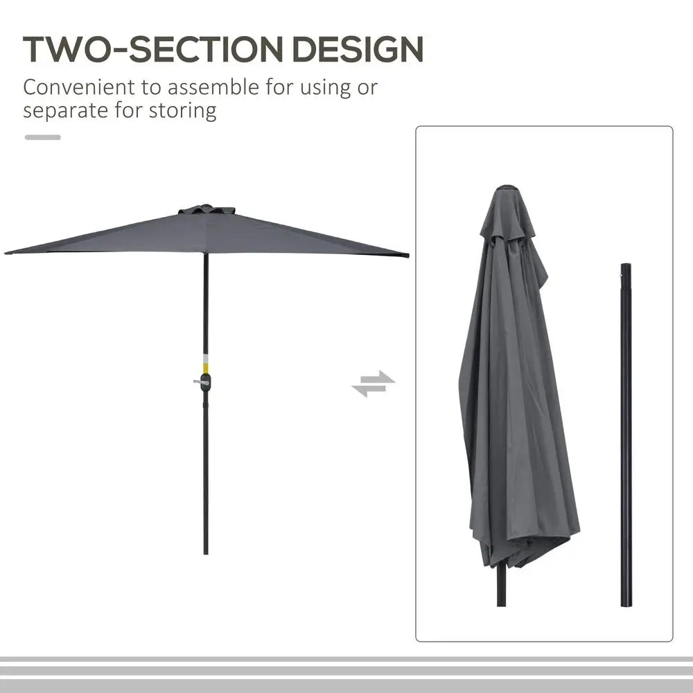 3m Half Parasol, Semi Round Umbrella with Metal Frame, Crank Handle for Balcony, Garden