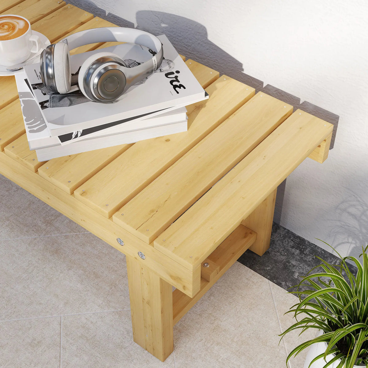 2 Seater Wooden Garden Bench 110x38x35cm Solid Fir Slatted Seat with Foot Bar Weather Resistant Paint Natural