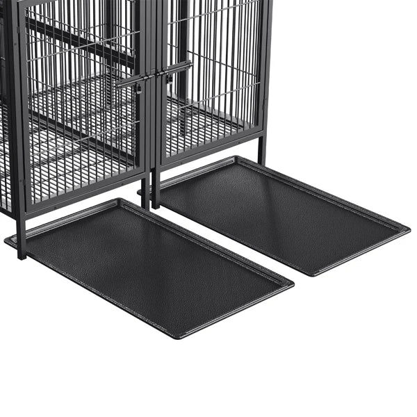 BORWART Heavy Duty Large Dog Crate 130.5x100x100cm Removable Divider Metal Cage for 2 Dogs 150kg