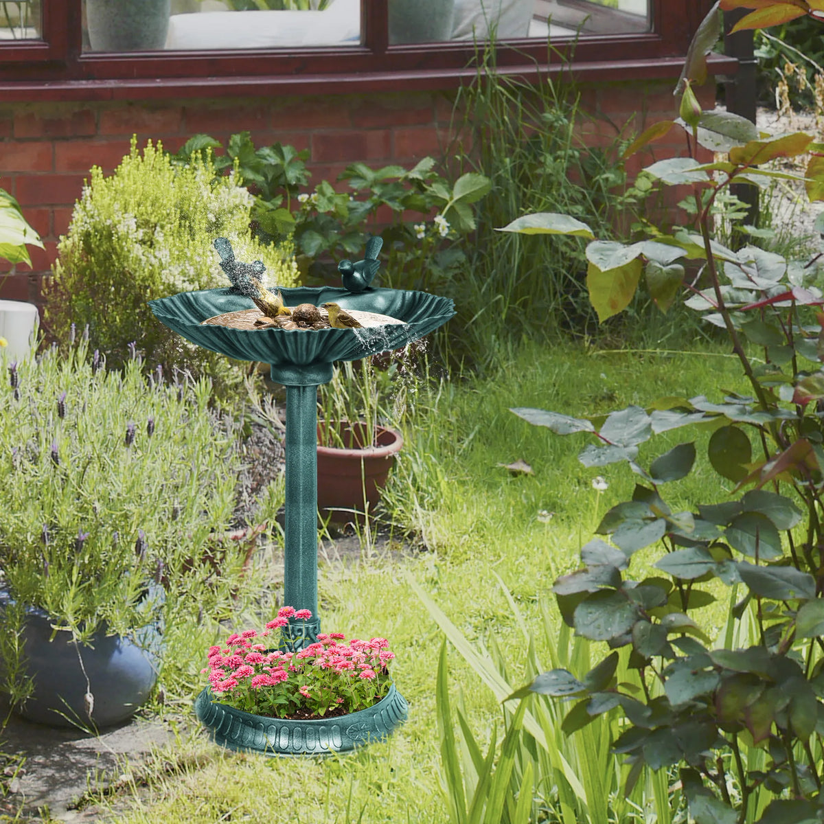 81cm Tall Bird Bath with 2 Decorative Bird Statues for Garden, Green