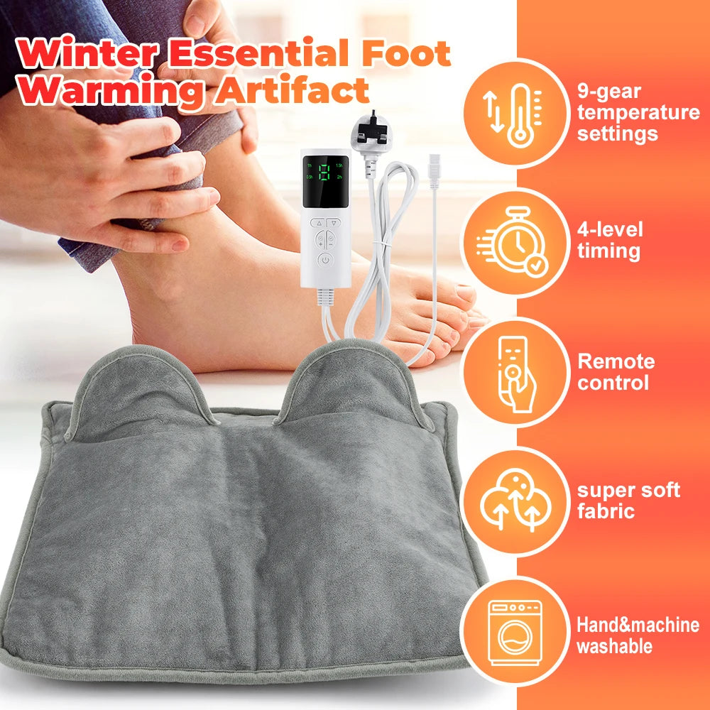 Electric Foot Warmer Pad, Washable Heated Foot Mat with 9 Heat Settings