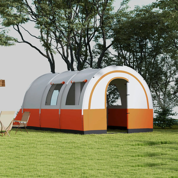 5-6 Man Camping Tent, 3000mm Waterproof Tunnel Family Tent Shelter with Living and Bedroom