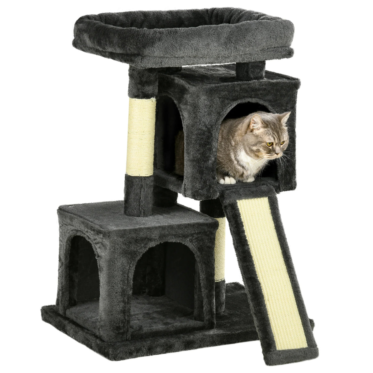 Cat Rest & Play Activity Tree w/ 2 House Perch Scratching Post