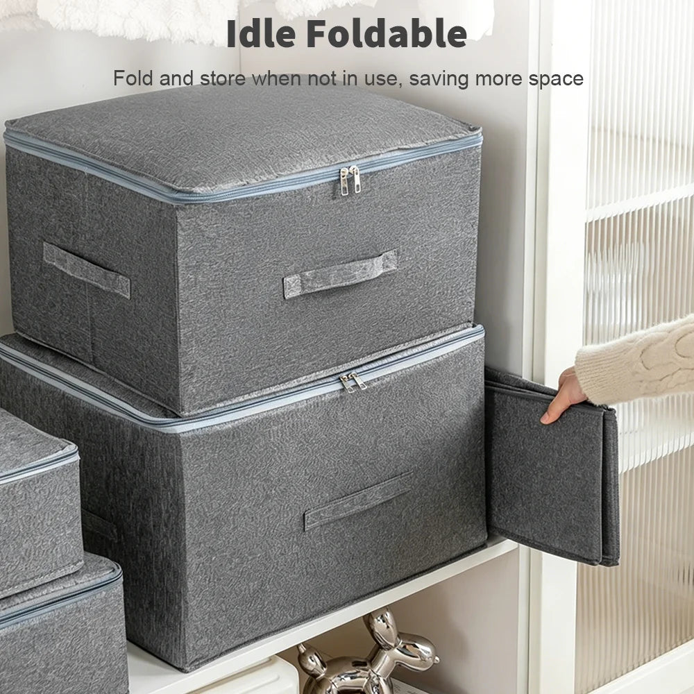 Set of 2 Storage Boxes with Lids 40L 45x35x26cm Double Ended Zip Foldable Stackable Nylon Organisers