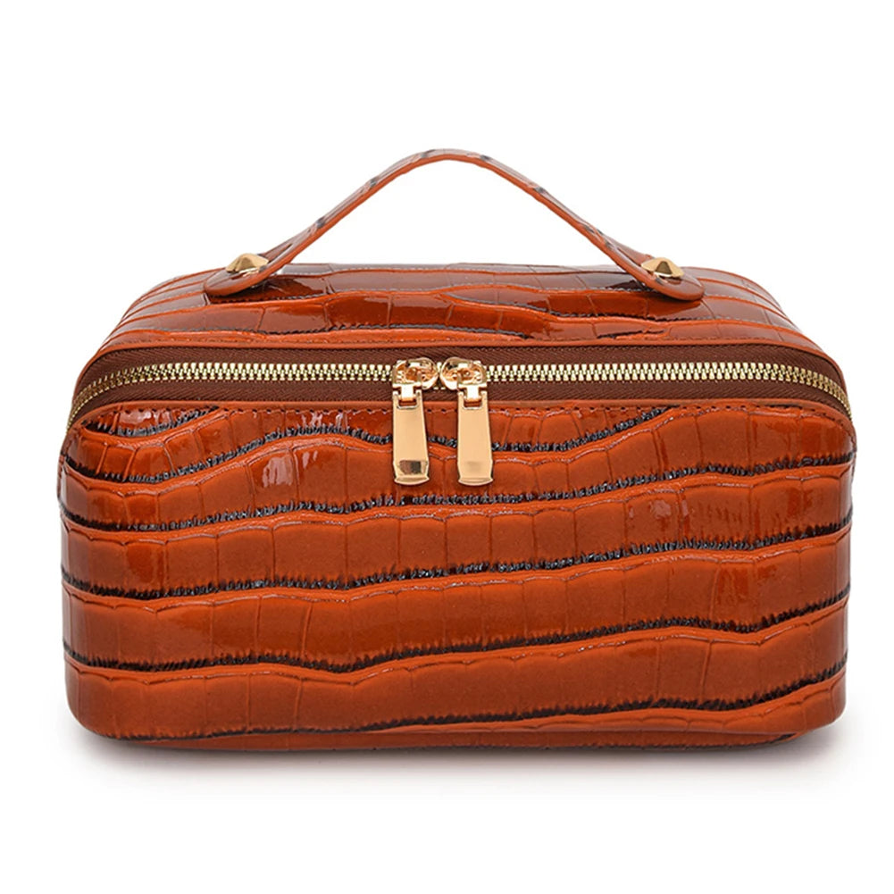 PU Leather Makeup Bag Multi Compartment Cosmetic Organizer Travel Toiletry Bag