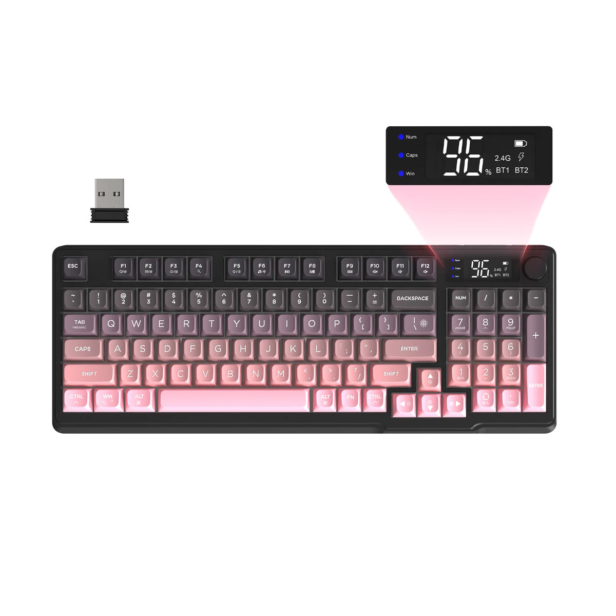Wireless Gaming Keyboard with Display Screen & Knob – 94 Keys, Bluetooth & 2.4GHz, Quiet Membrane