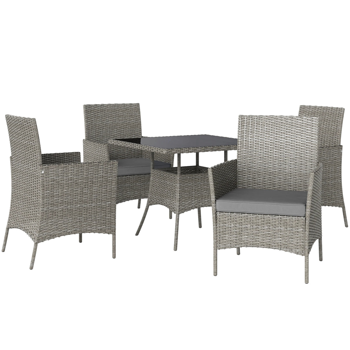 4 Seater Rattan Set with Cushions, PE Rattan Garden Furniture Set, Glass Top Table, Outdoor Table and Chairs