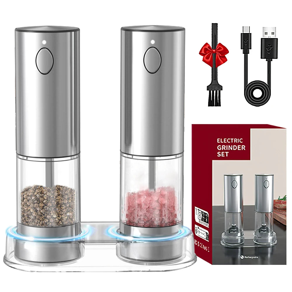 Electric Pepper & Salt Grinder | USB Rechargeable Stainless Steel Spice Mill