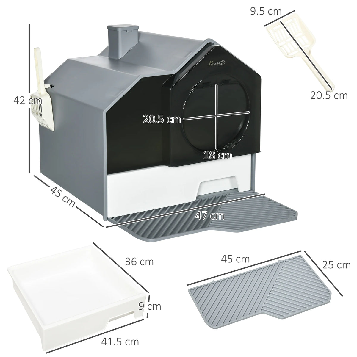 Hooded Cat Litter Tray with Scoop, Drawer Pan & Carry Handle