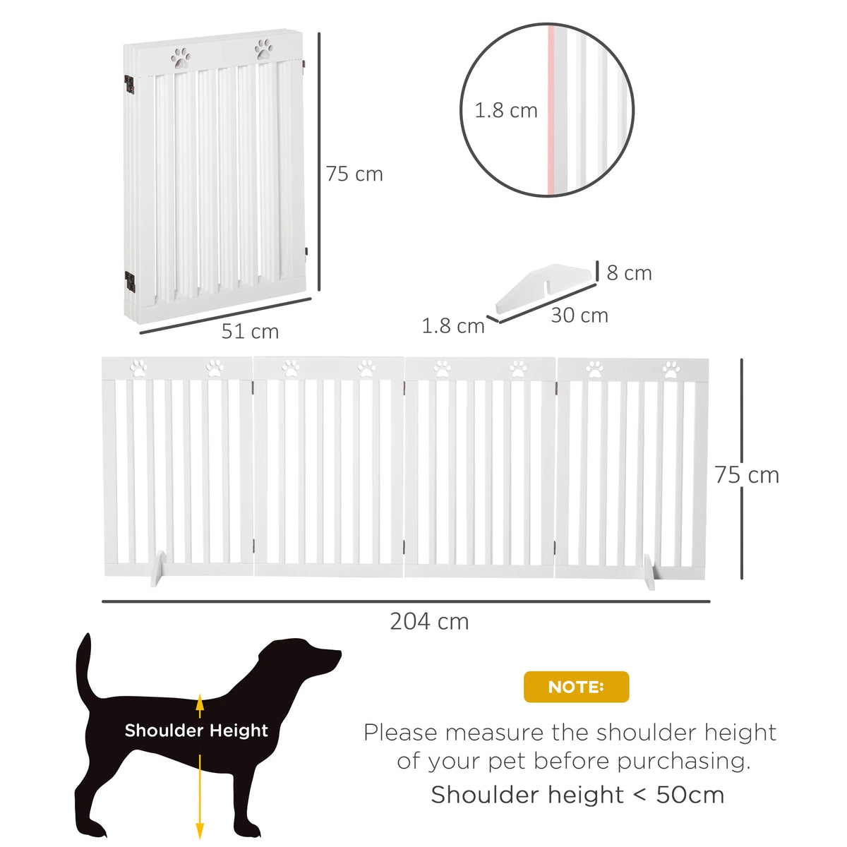 Freestanding Folding Pet Gate, 4-Panel Dog Barrier with Support Feet
