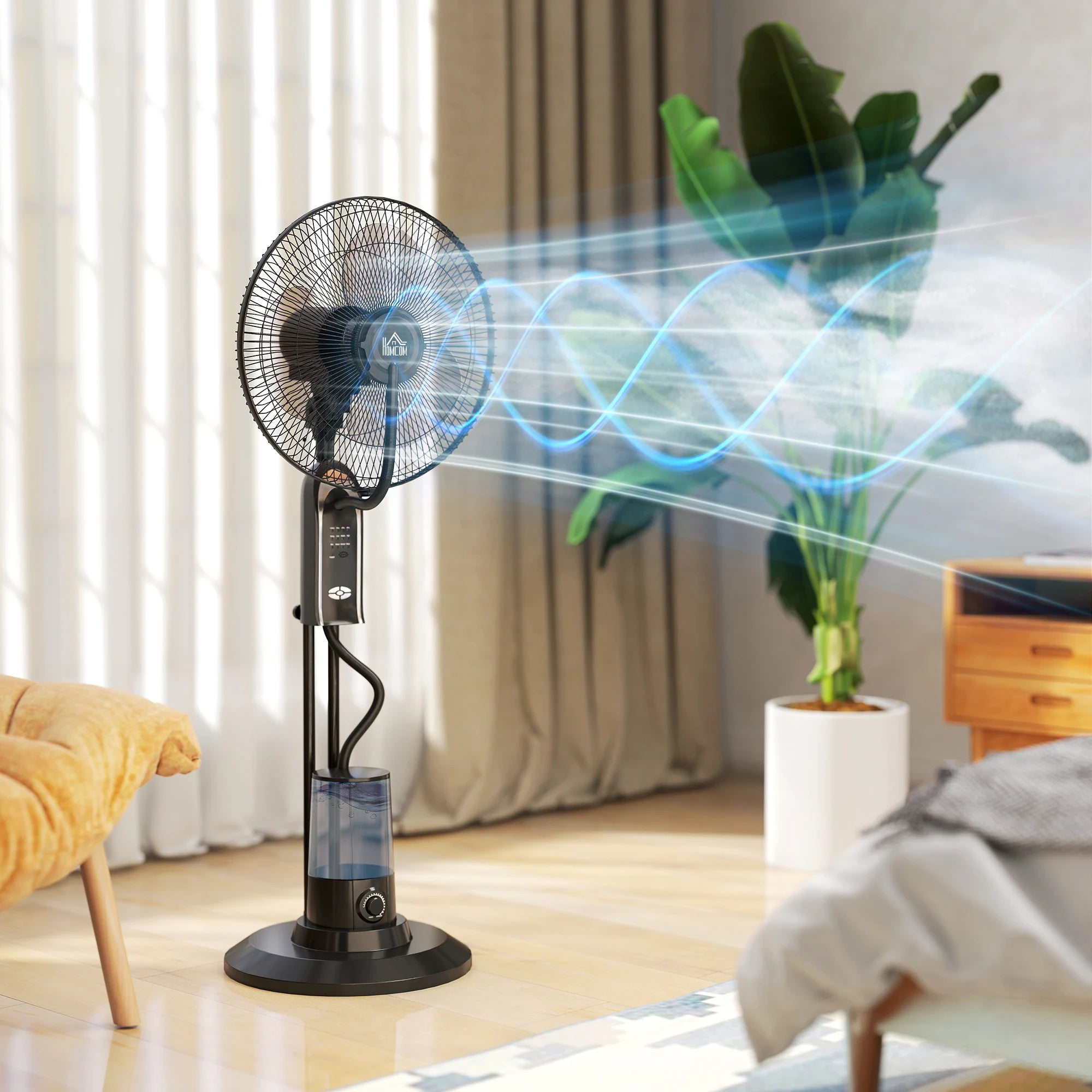 120cm Spray Misting Pedestal Fan 75W Ultrasonic Atomization 3 Speeds 70° Oscillation Remote Control Black