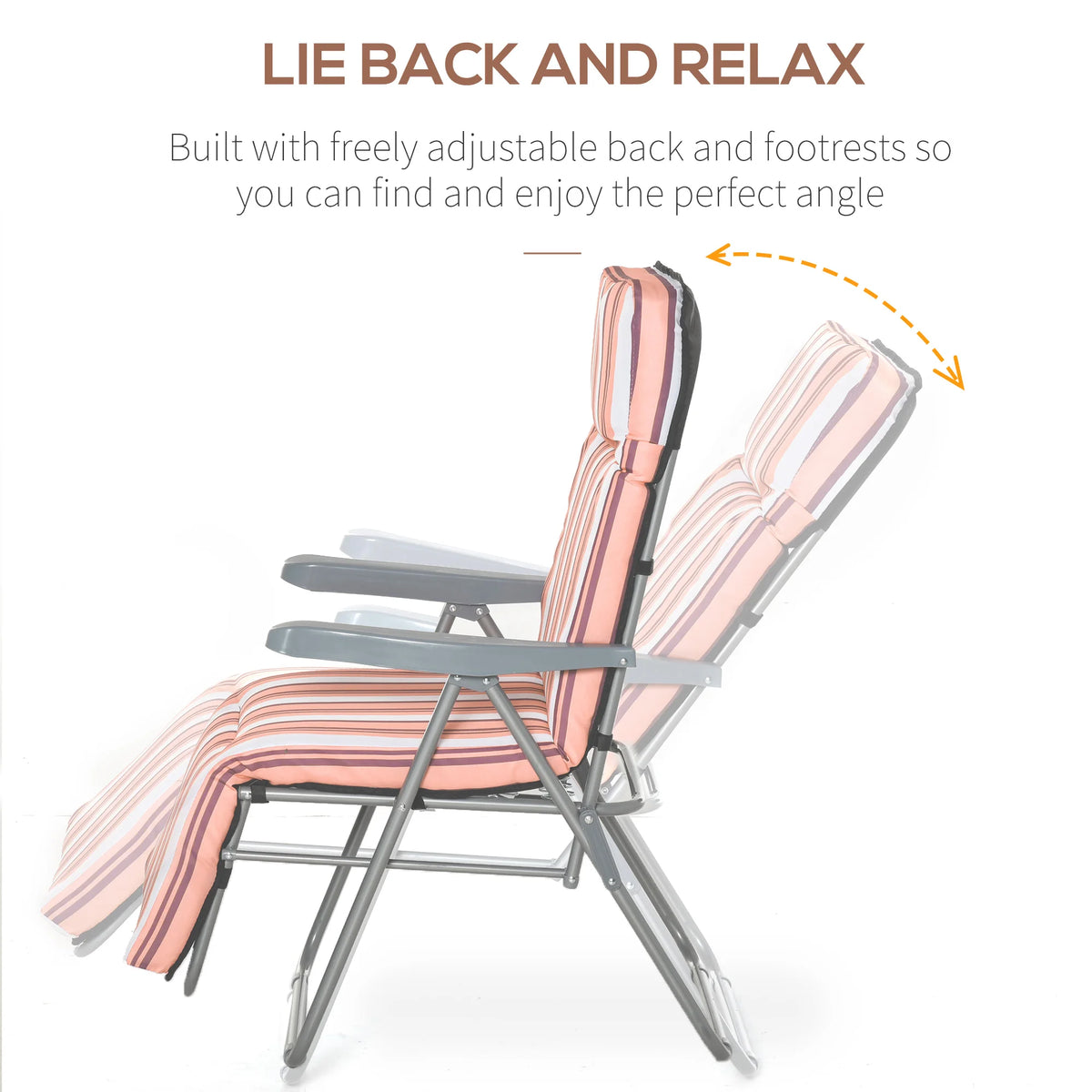 Set of 2 Garden Sun Loungers, Foldable Adjustable Reclining Seats, Orange and White