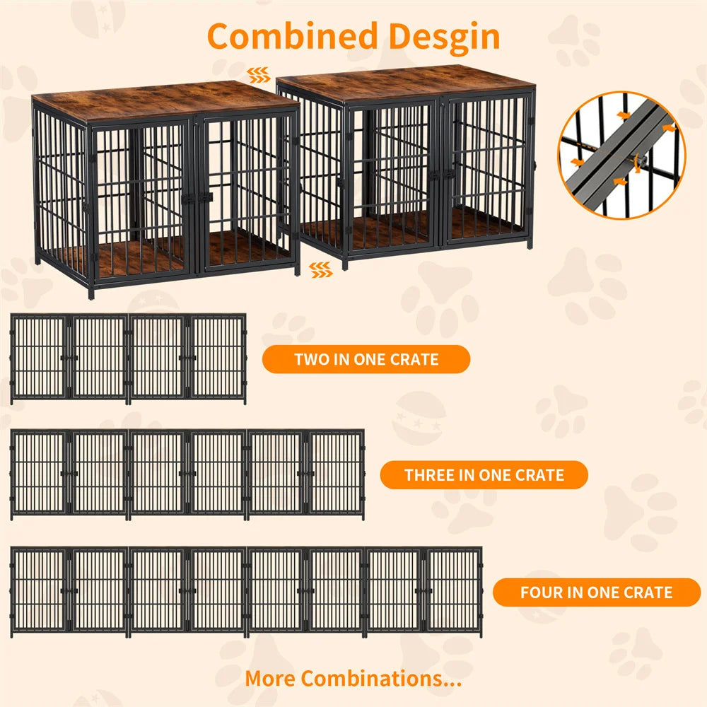 BORWART Ultra Thicken Dog Crate 90x62x68.5cm Removable Divider 4 Doors for 2 Small Dogs or 1 Medium Large