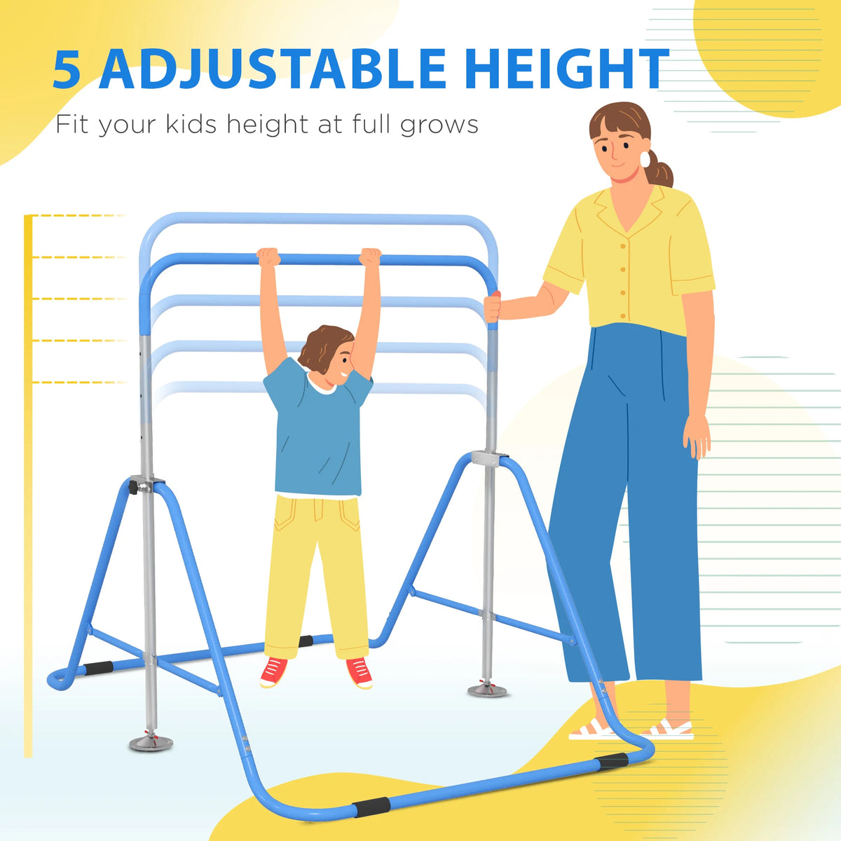 Kids Gymnastics Bar Height Adjustable Foldable Training Bar Steel Frame with Non Slip Rubber Feet