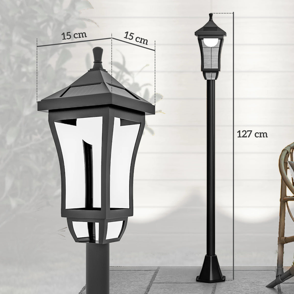 Solar Garden Lamp Post 1.3m LED Outdoor Light IP44 Dusk to Dawn with 6 Hour Run Time Ground Spike