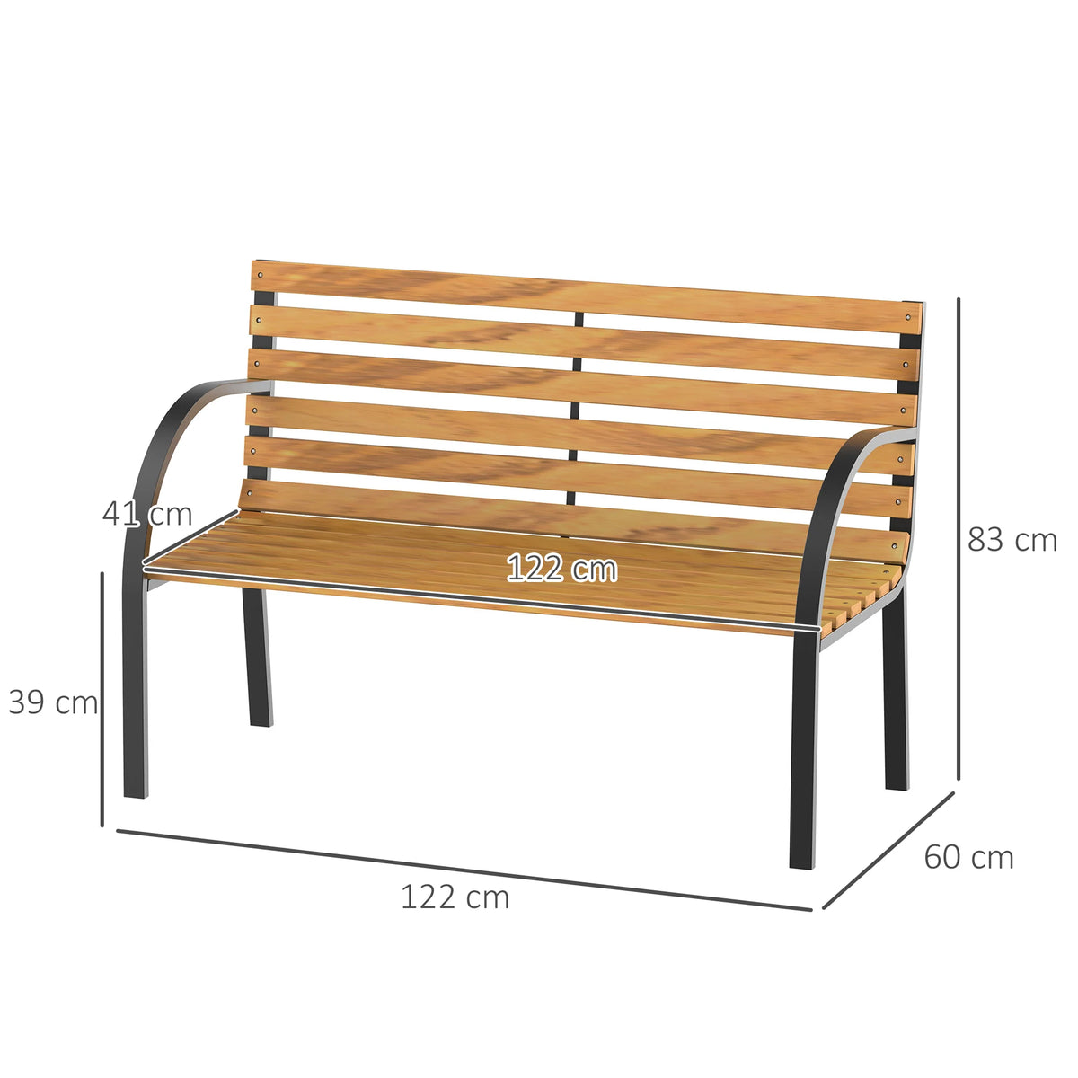 Wooden Garden Bench Park Chair 2 Seater Love Seat Chair Outdoor Patio Porch Furniture w/ Sturdy Steel Frame