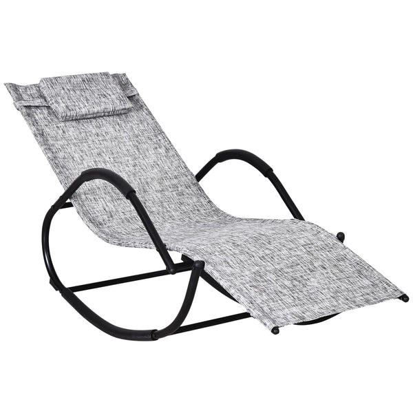 Patio Texteline Rocking Lounge Chair, Zero Gravity Recliner Seat with Padded Pillow, Grey
