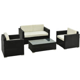 4 Piece PE Rattan Outdoor Sofa Set with Cushions Glass Top Coffee Table and Steel Frame for Garden Patio and Conservatory