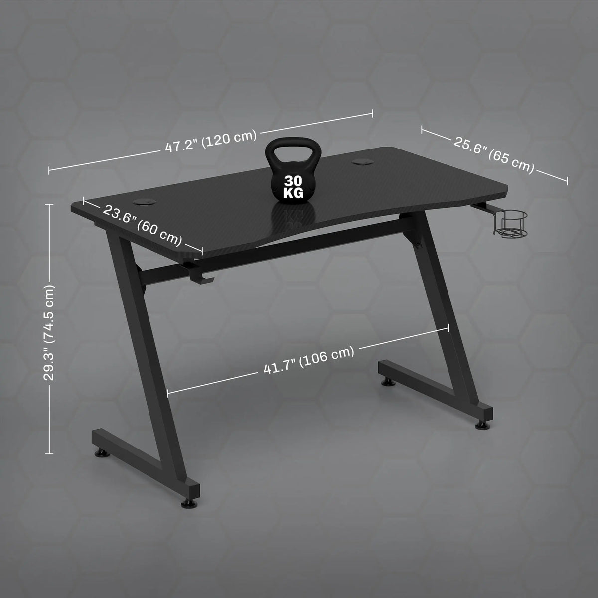 Gaming Desk with Steel Frame, Cup Holder and Headphone Hook, 120cm, Black