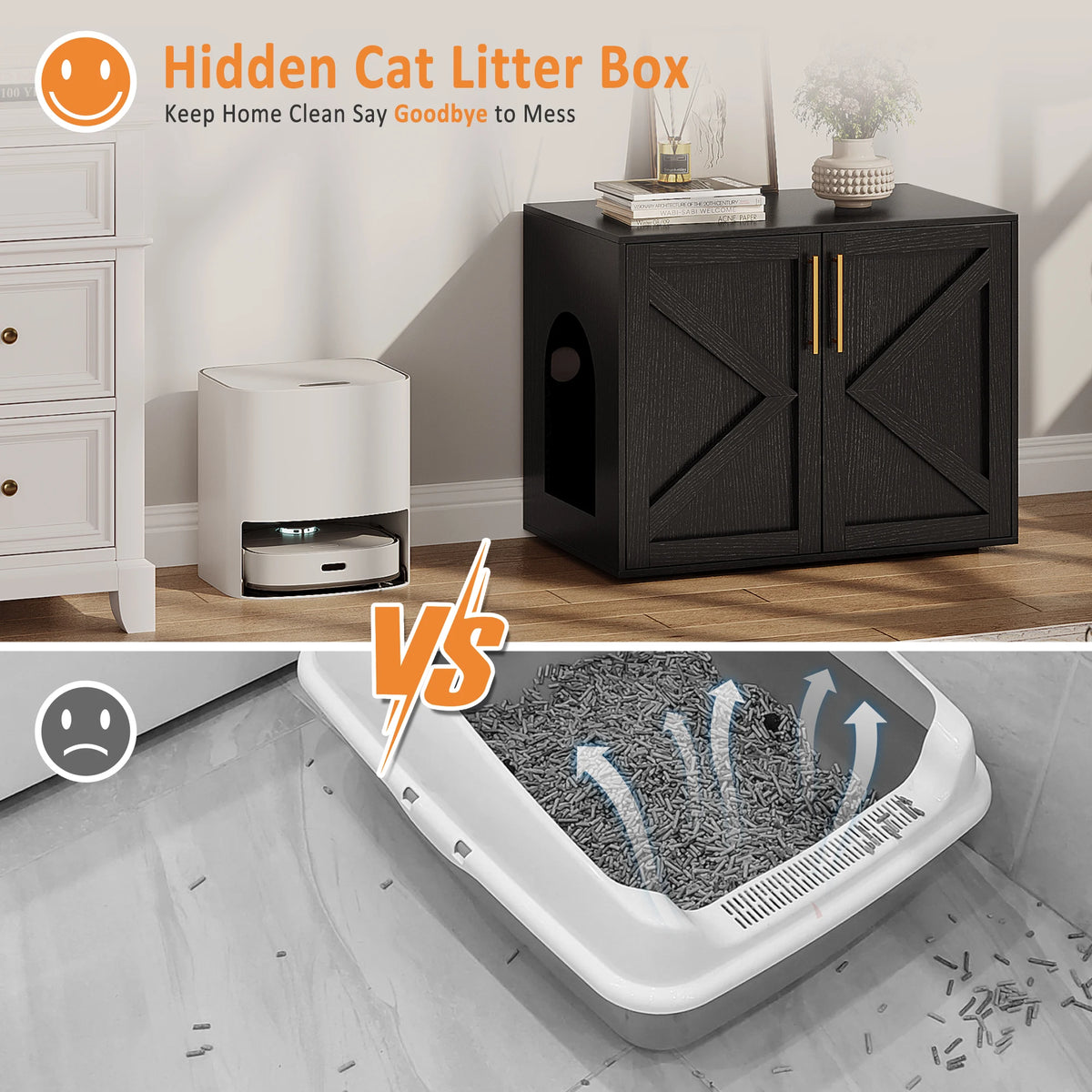Hidden Cat Litter Box Enclosure, Barn Door Cabinet & End Table