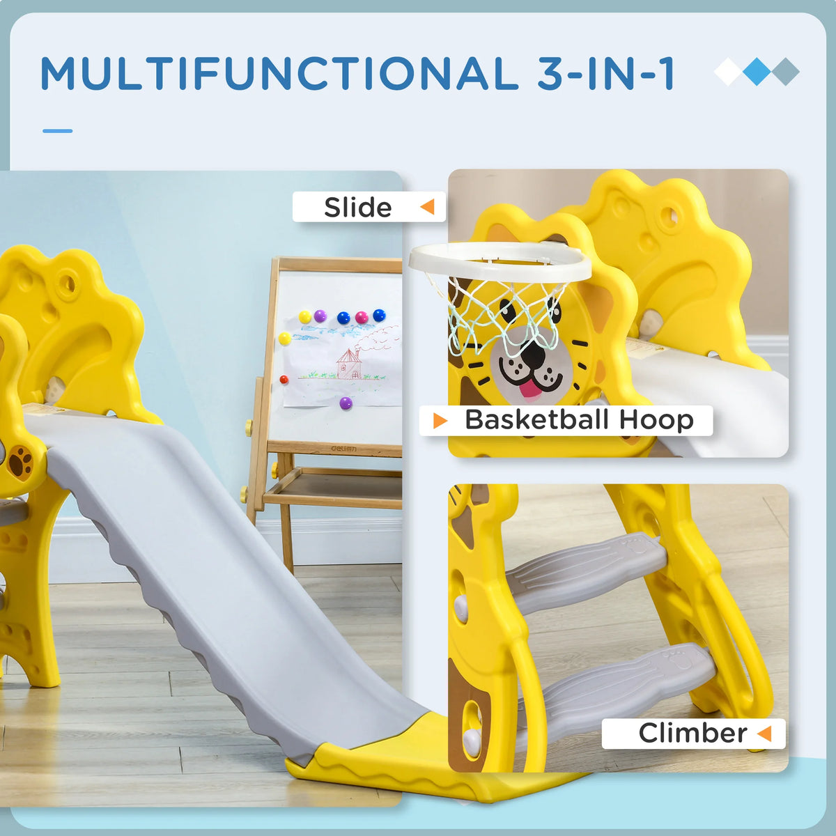 3 in 1 Kids Slide for Indoor Use with Basketball Hoop, 18-36 Months
