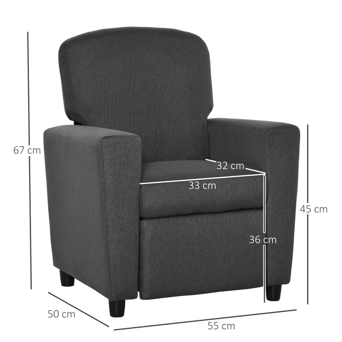 Kids Recliner Armchair with Footrest, Linen Children's Chair for Playroom and Bedroom, Grey