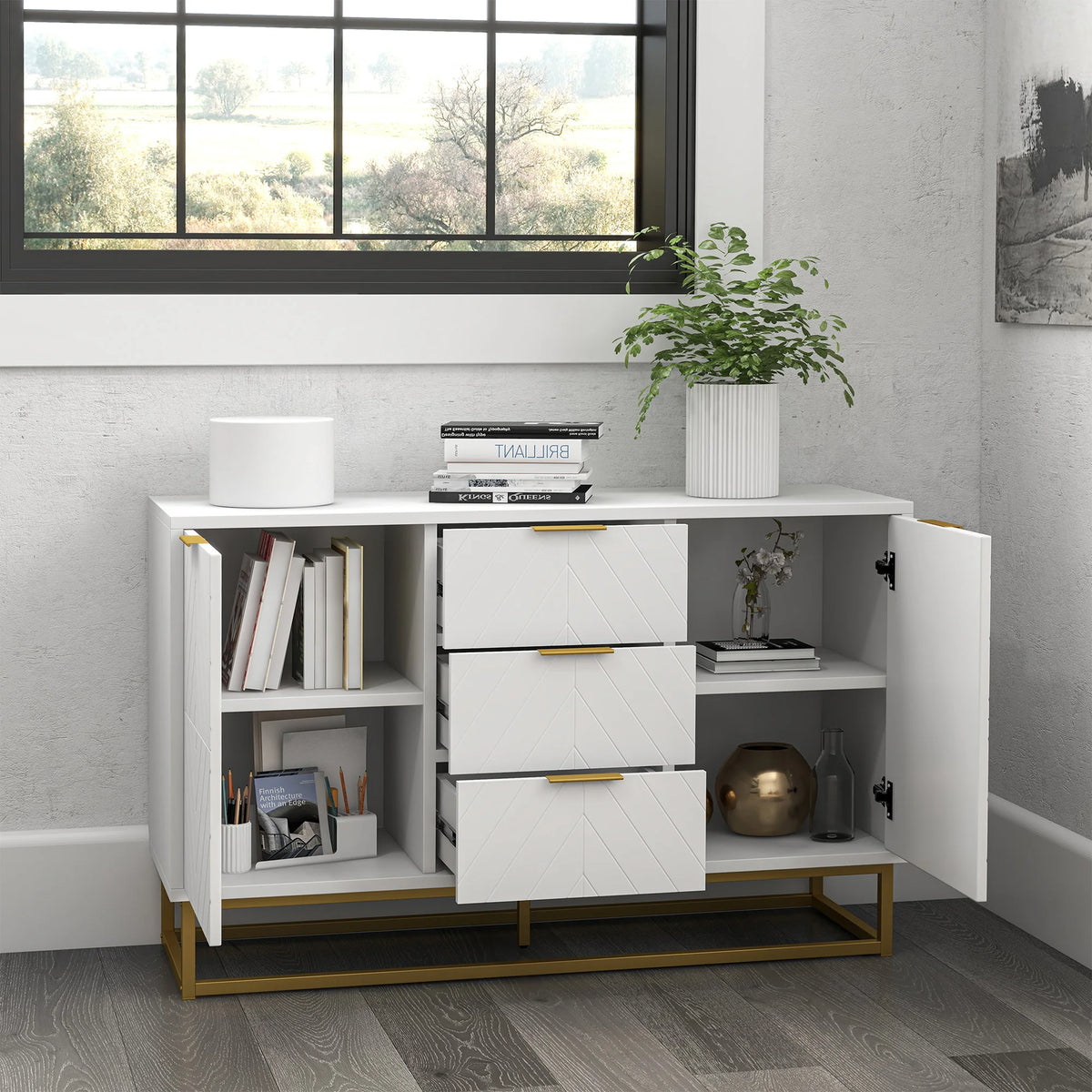 Modern Storage Cabinet, Freestanding Cupboard Dresser with 3 Drawers