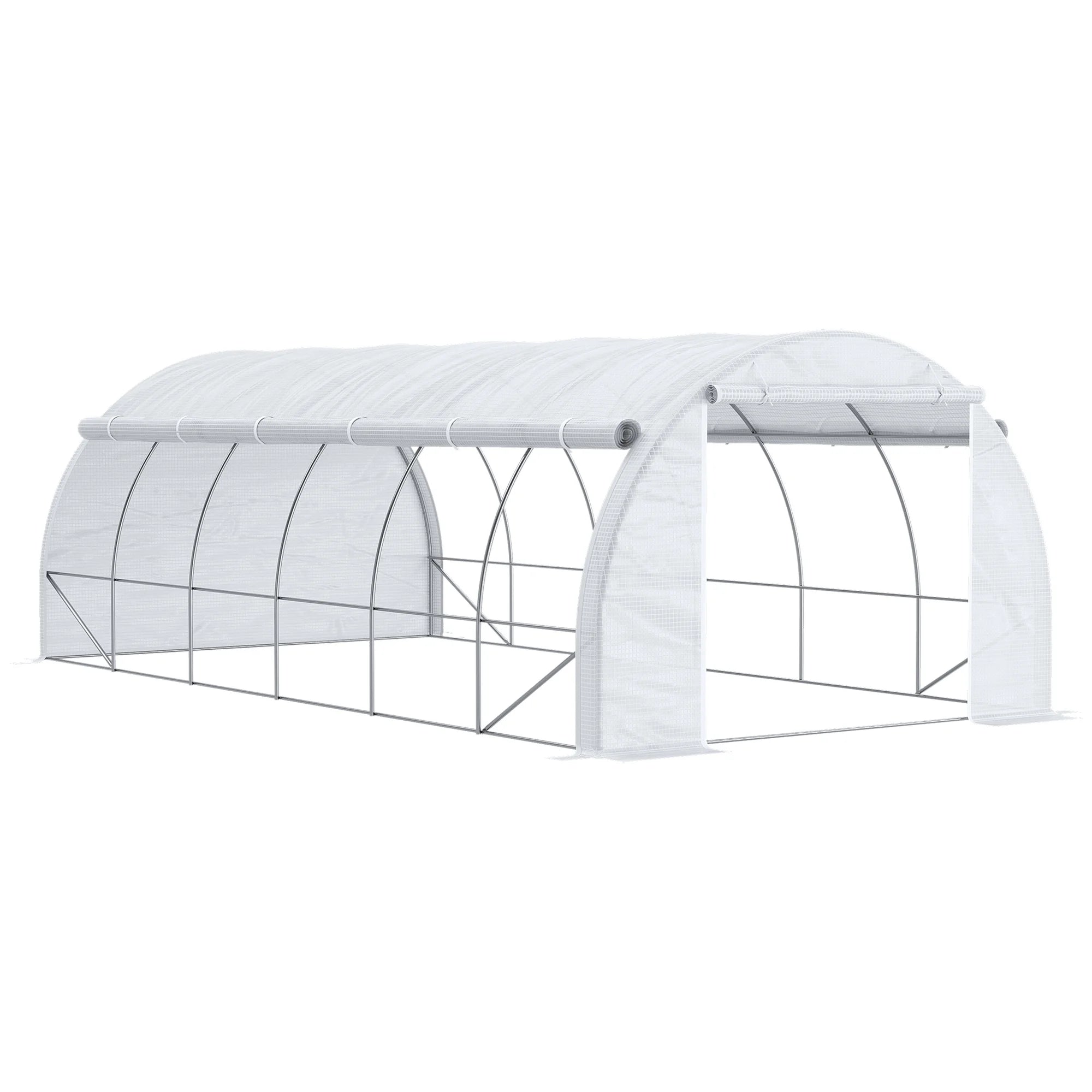 6 x 3m Walk-In Polytunnel Greenhouse with Roll-Up Sides, 12 Windows and Galvanised Steel Frame