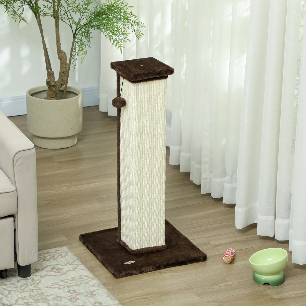 81cm Cat Scratching Post with Sisal Rope and Hanging Ball Toy