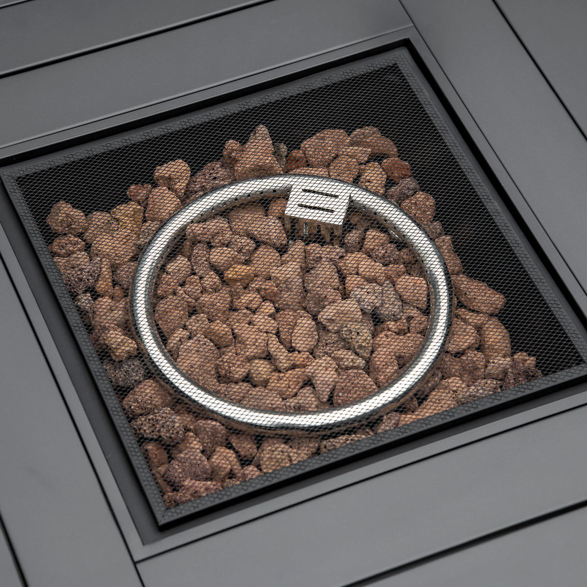 Rattan Gas Fire Pit Table w/ Mesh Lid & Rain Cover, Lava Stone, 40,000 BTU