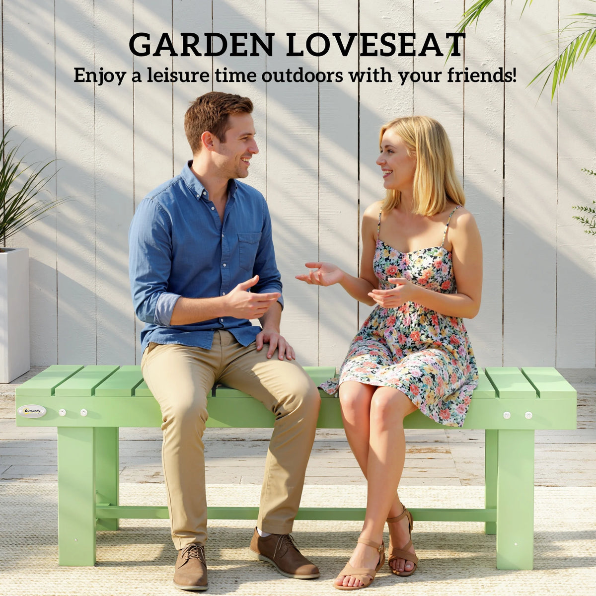 Wooden Garden Bench, 2 Seater Outdoor Bench, Fir Wood Backless Patio Loveseat with Slatted Seat for Park