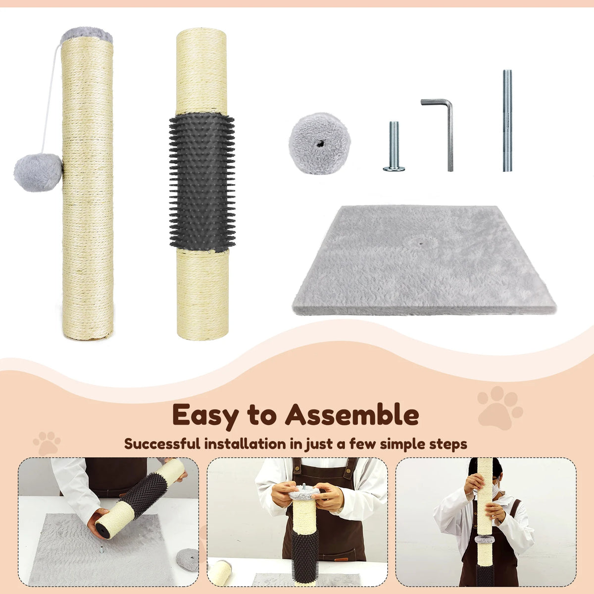 Basic Cat Tree Scratching Post 40cm or 80cm with Plush Ball Sisal Activity Centre for Cats
