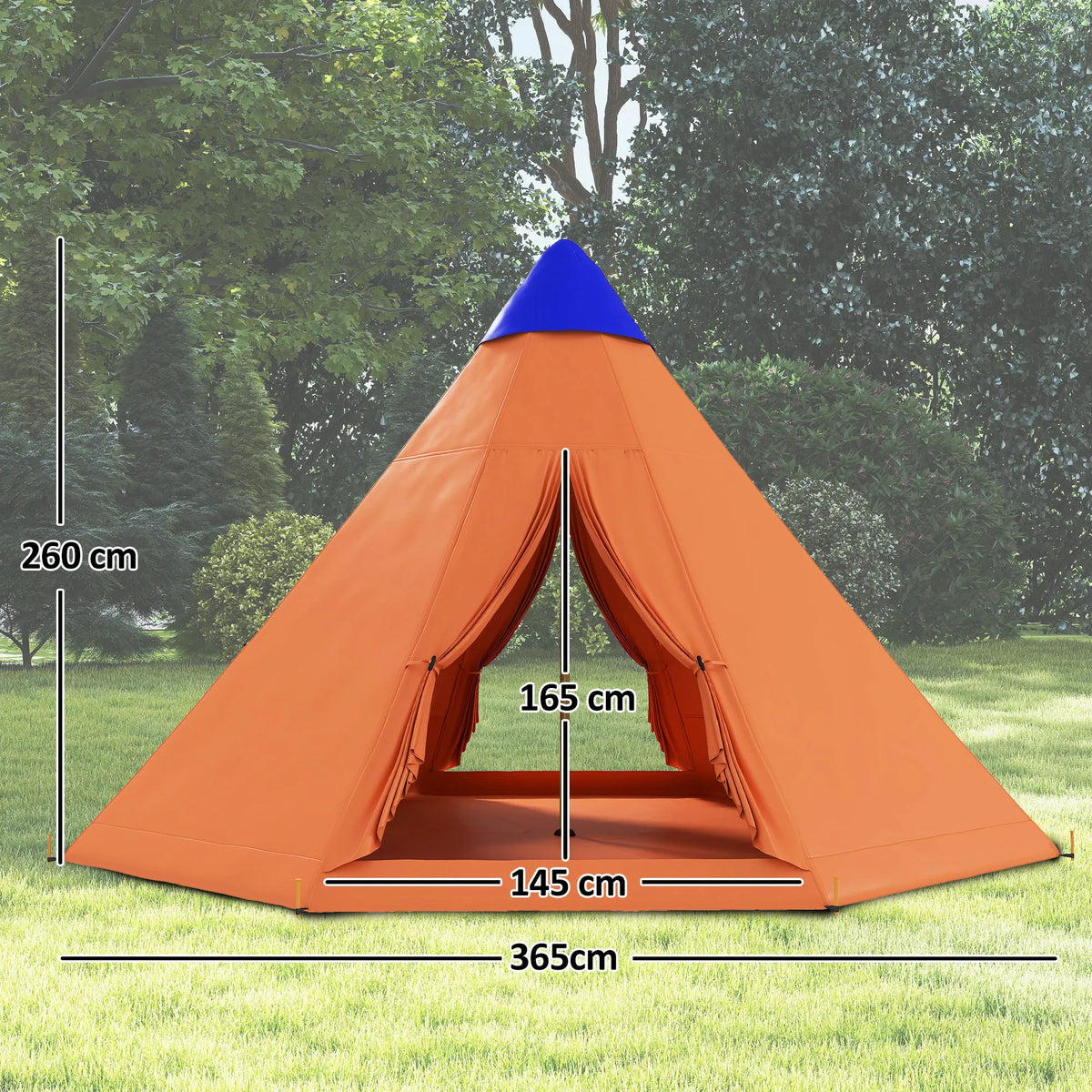 6 Person Tipi Tent with Mesh Windows and Zipped Door, Orange