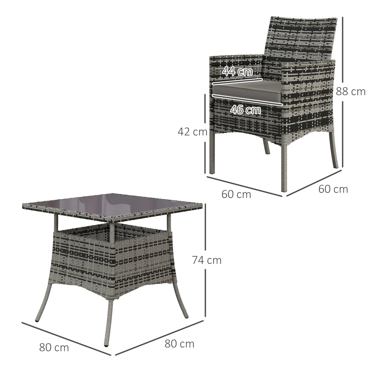 4 Seater Rattan Set with Cushions, PE Rattan Garden Furniture Set, Glass Top Table, Outdoor Table and Chairs