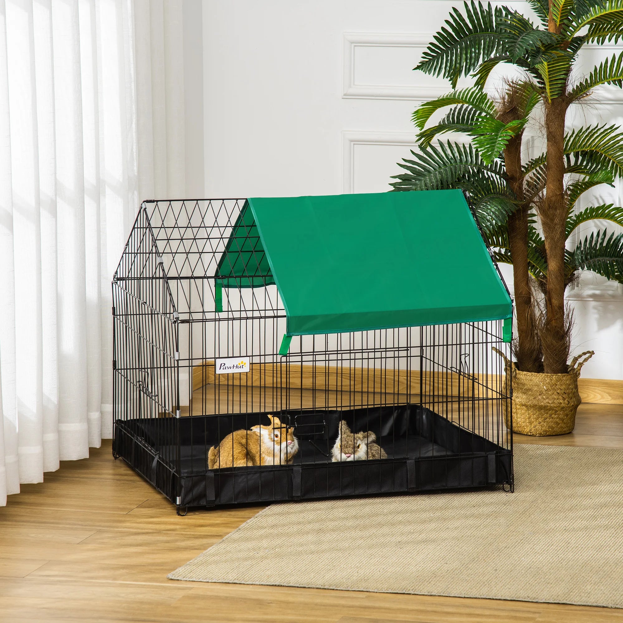 Rabbit Cage Guinea Pig Small Animal Playpen with Waterproof Oxford Roof Two Doors and Steel Wire Frame
