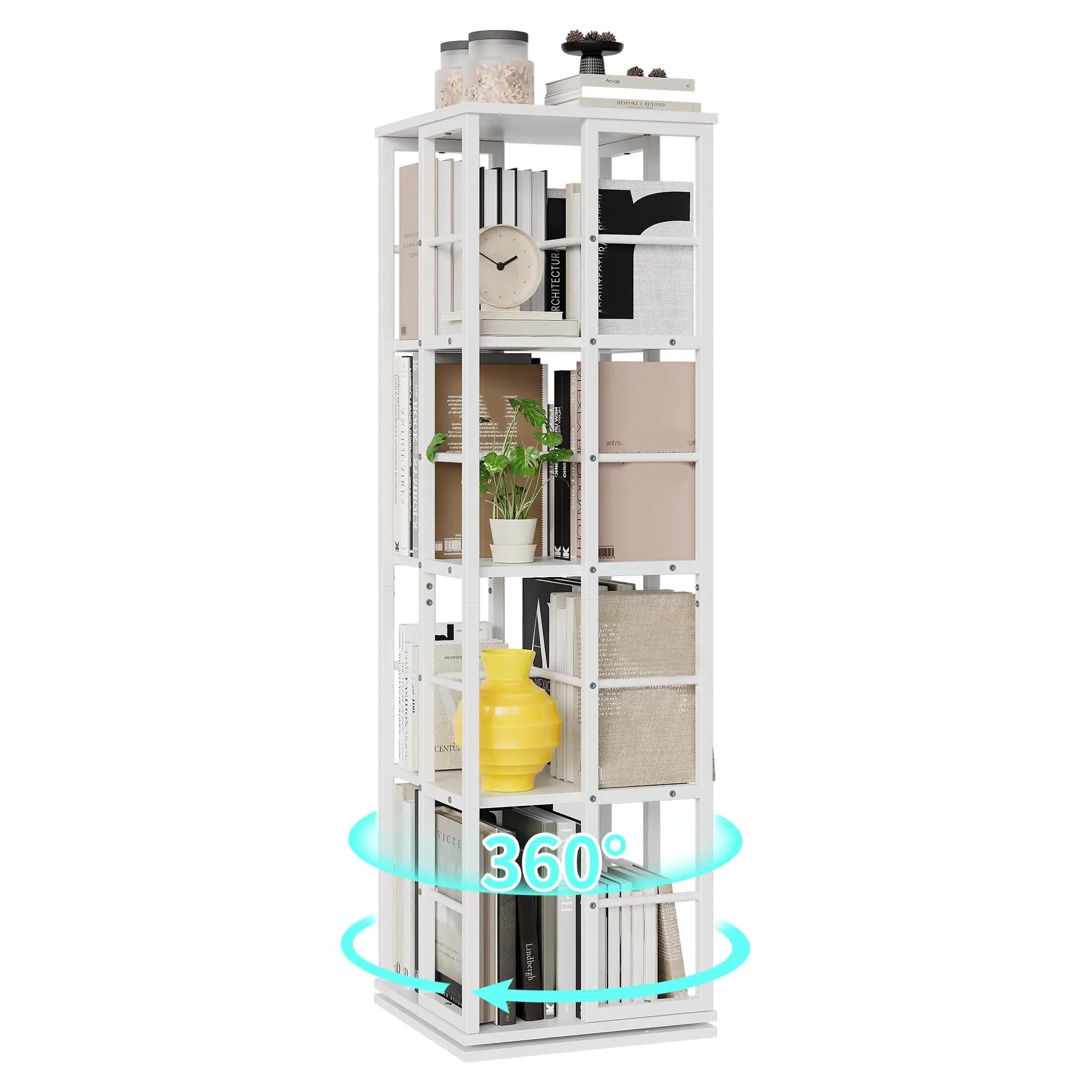 4-Tier 360° Rotating Metal Bookshelf with 16 Compartments | Slim Corner Storage Rack 54 Inch Floor Standing