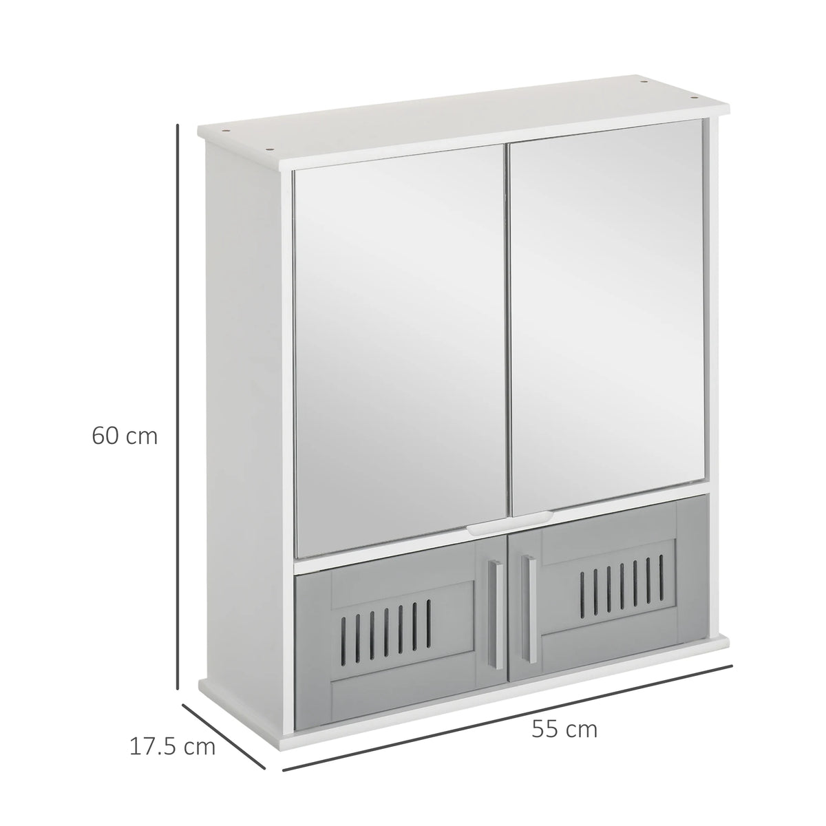 Bathroom Mirror Cabinet with Double Mirrored Doors and Vented Lower Shelf