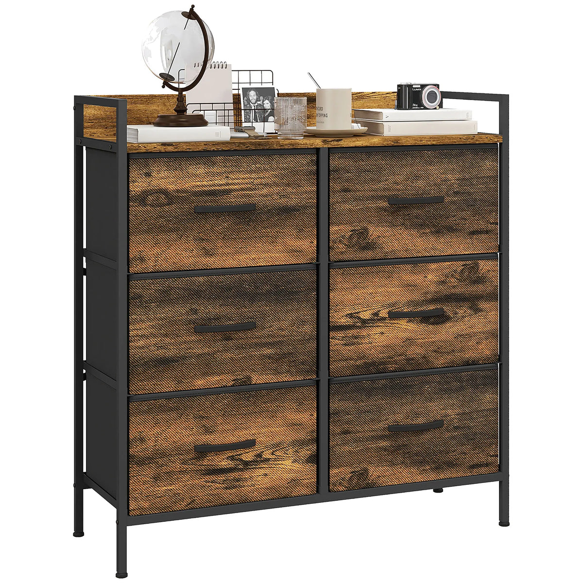 Bedroom Chest of Drawers 6 Drawer Dresser w/ Shelf, Rustic Brown