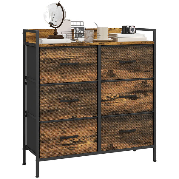 Bedroom Chest of Drawers 6 Drawer Dresser w/ Shelf, Rustic Brown