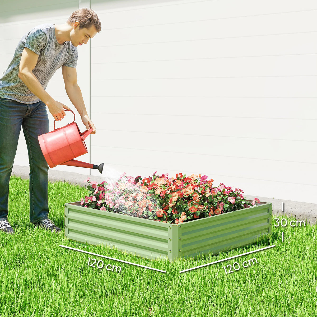 432L Square Raised Garden Bed, Galvanised Planter Box Outdoor with Open Bottom, Metal Raised Garden Bed Kit