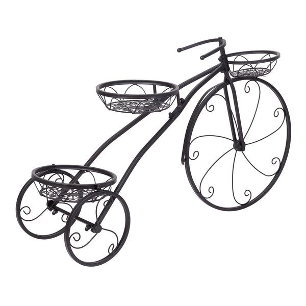 3 Tier Bicycle Shaped Iron Plant Stand 79.5x52cm 28kg Capacity Black for Living Room Garden Patio Balcony